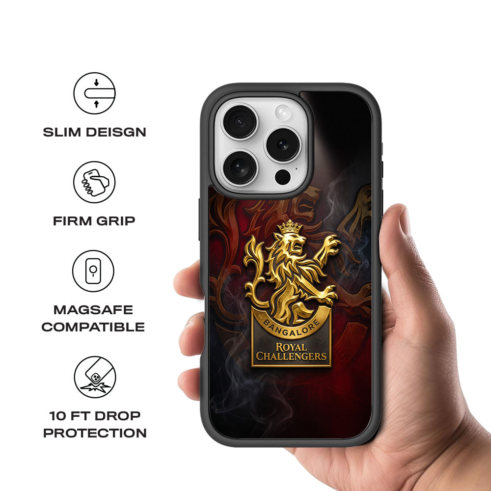 Royal Challengers Bangalore Golden Lion IPL Sports 3D Skin with Shockguard Armour Magsafe Case for Apple iPhone 16 Pro Max