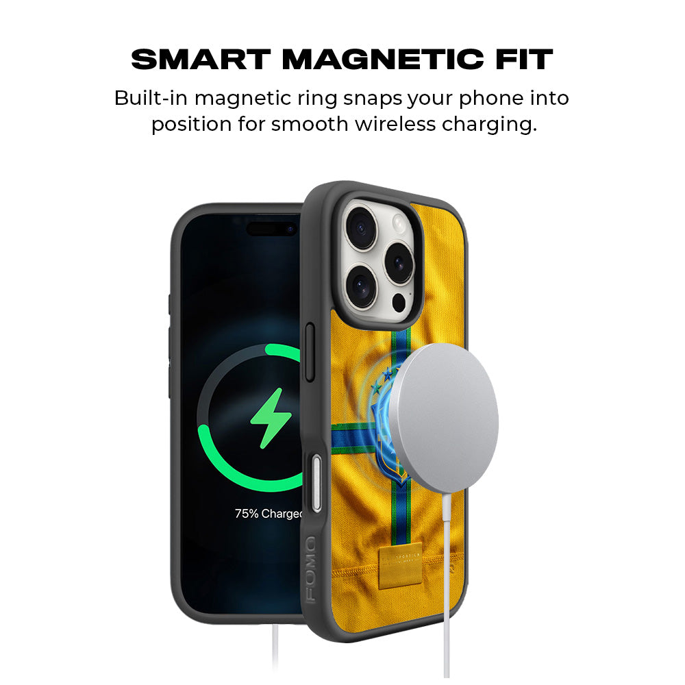 Brazil Football Crest Sports 3D Skin with Shockguard Armour Magsafe Case for Apple iPhone 16 Pro Max