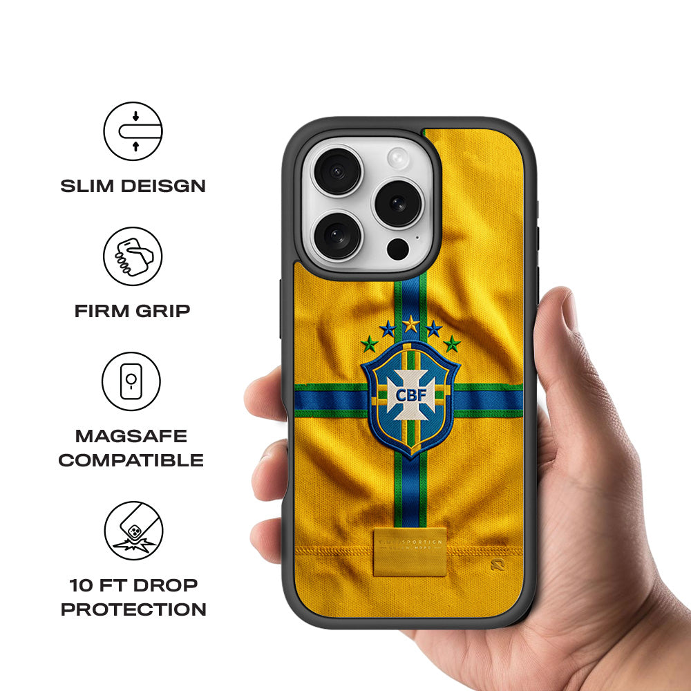 Brazil Football Crest Sports 3D Skin with Shockguard Armour Magsafe Case for Apple iPhone 16 Pro Max