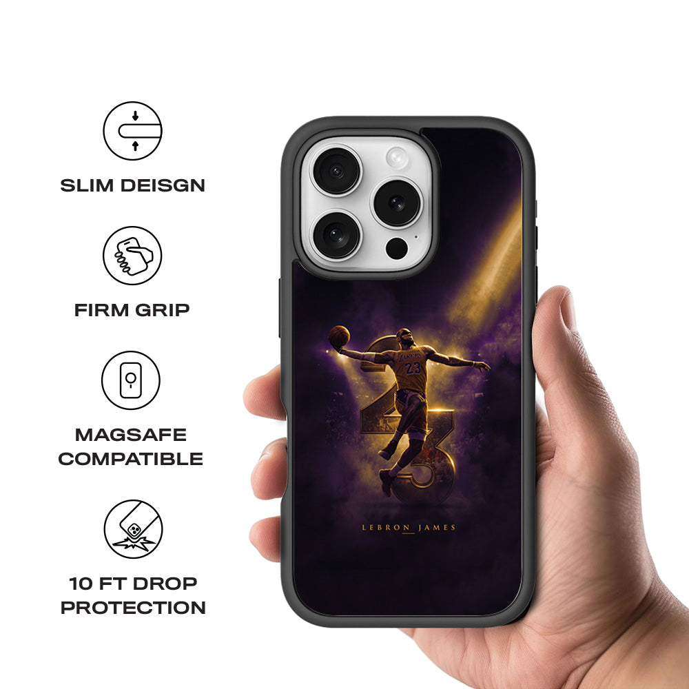 LeBron James King 23 Basketball Sports 3D Skin with Shockguard Armour Magsafe Case for Apple iPhone 16 Pro Max