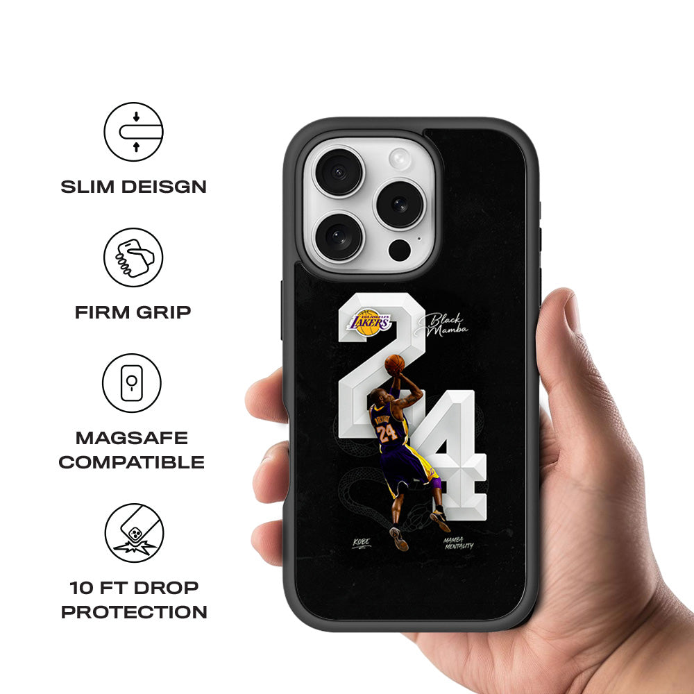 Kobe Bryant Black Mamba 24 Basketball Sports 3D Skin with Shockguard Armour Magsafe Case for Apple iPhone 16 Pro Max