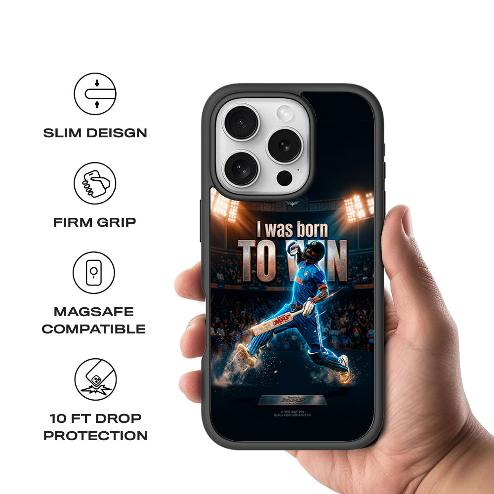 Virat Kohli Born To Win Cricket Sports 3D Skin with Shockguard Armour Magsafe Case for Apple iPhone 16 Pro Max