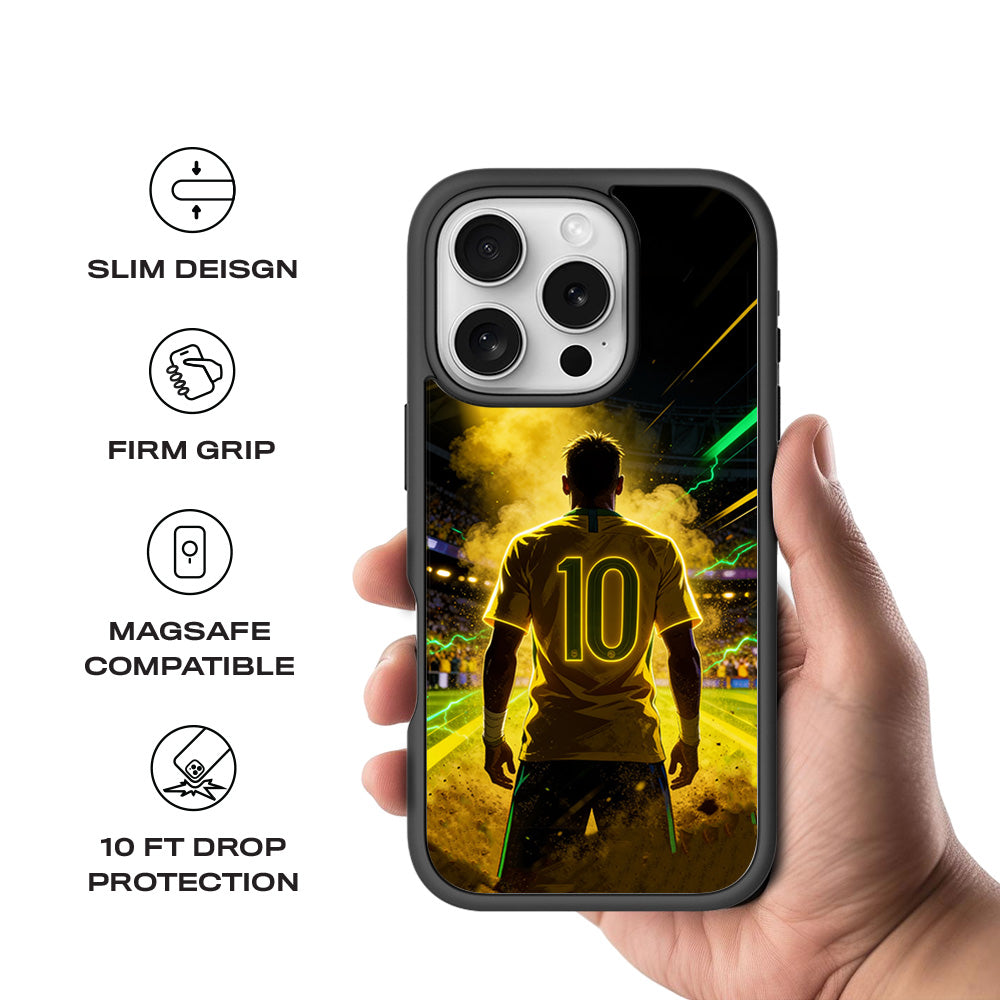 Brazil Number 10 Football Sports 3D Skin with Shockguard Armour Magsafe Case for Apple iPhone 16 Pro