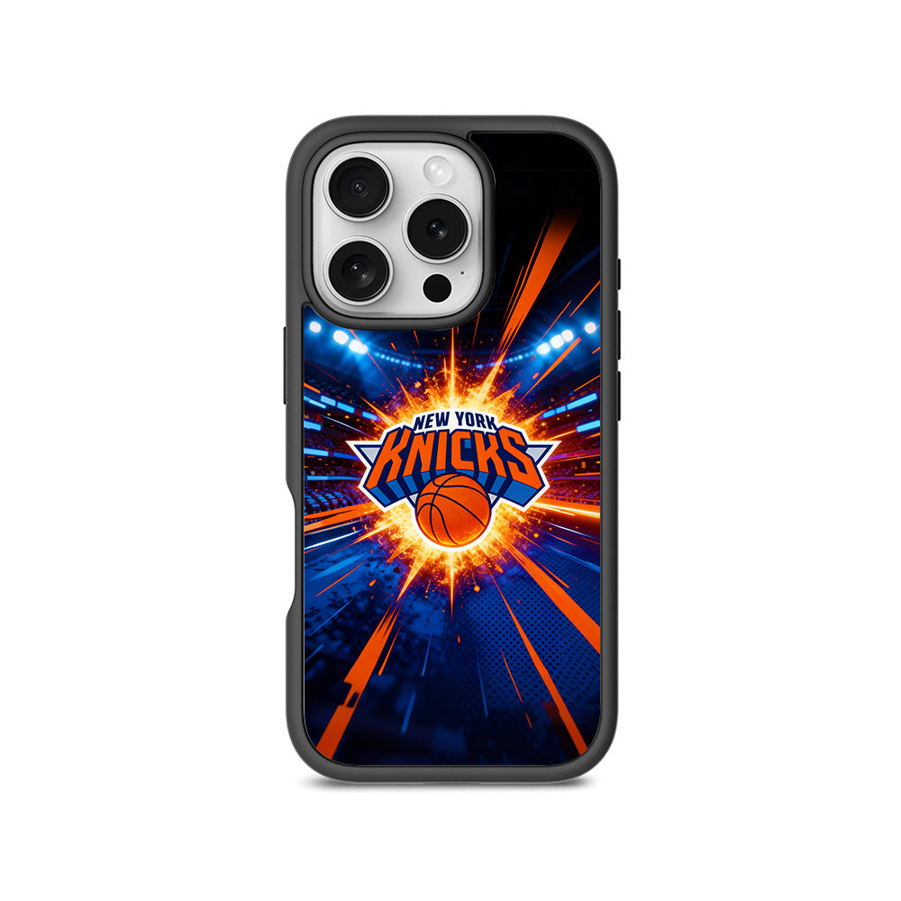 New York Knicks Arena Burst Sports 3D Skin with Shockguard Armour Magsafe Case for Apple iPhone 16 Pro