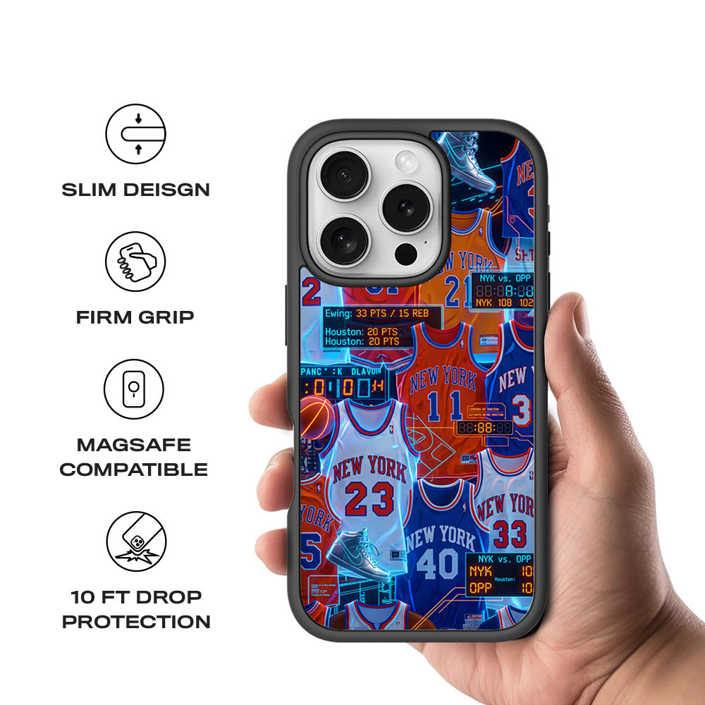 New York Knicks Retro Jerseys Sports 3D Skin with Shockguard Armour Magsafe Case for Apple iPhone 16 Pro