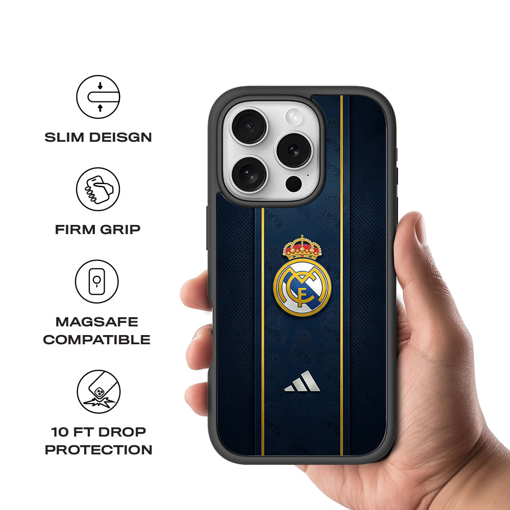 Real Madrid Sports 3D Skin with Shockguard Armour Magsafe Case for Apple iPhone 16 Pro