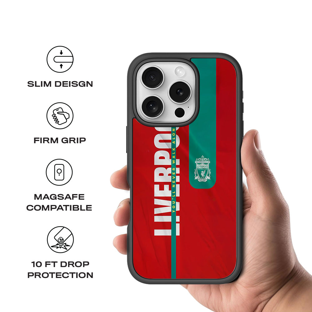 Liverpool You Will Never Walk Alone Sports 3D Skin with Shockguard Armour Magsafe Case for Apple iPhone 16 Pro