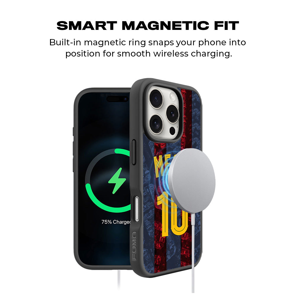 Messi Barcelona Jersey 3D Skin with Shockguard Armour Magsafe Case for Apple iPhone 16 Pro Max
