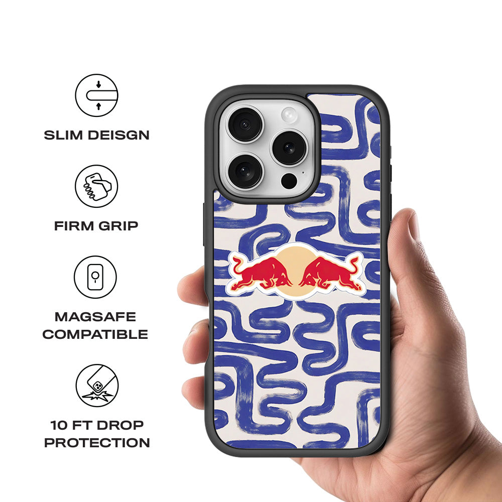 Red Bull Design 3D Skin with Shockguard Armour Magsafe Case for Apple iPhone 16 Pro