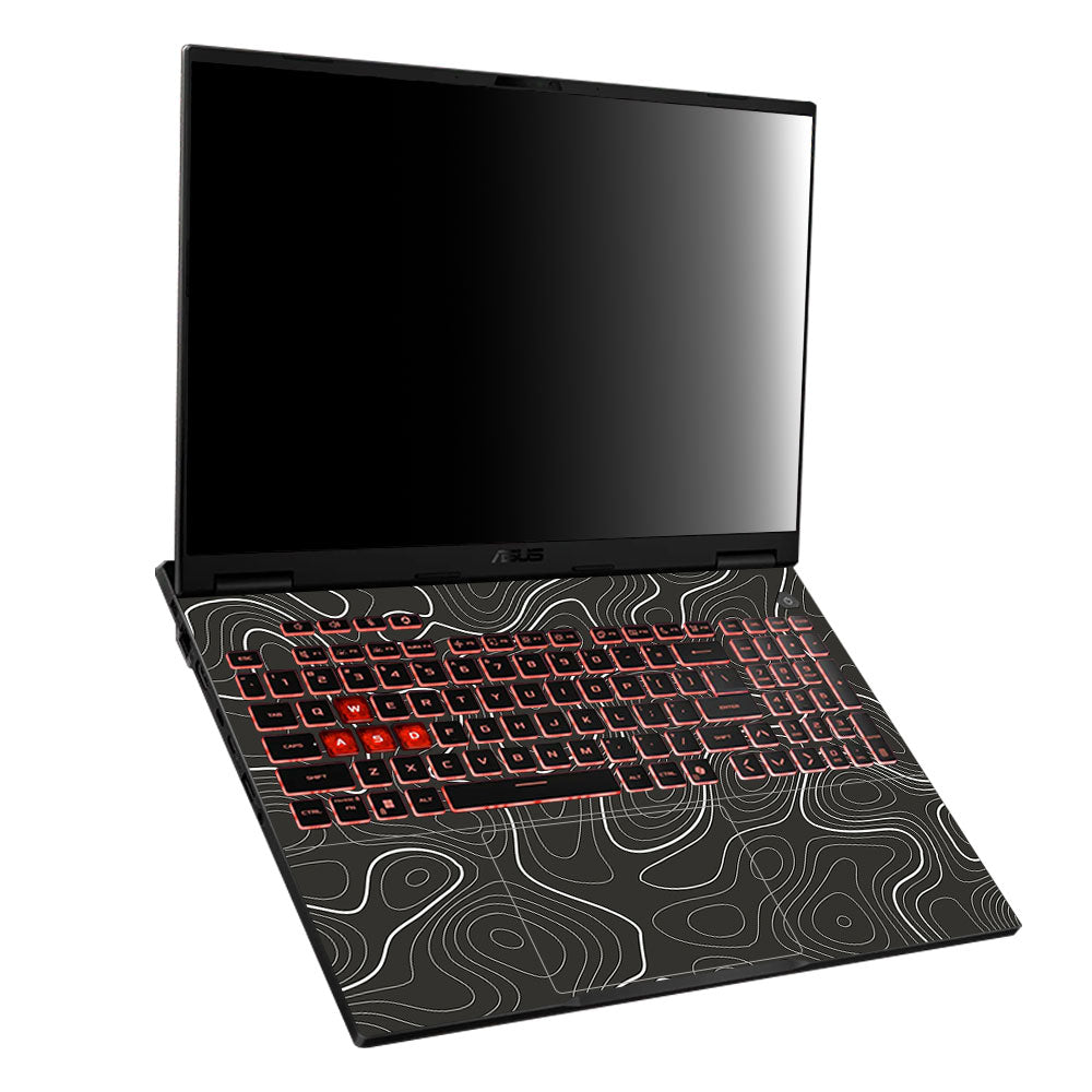 Grayscale Topographic Lines Asus TUF Gaming A16 2025 Laptop Skin