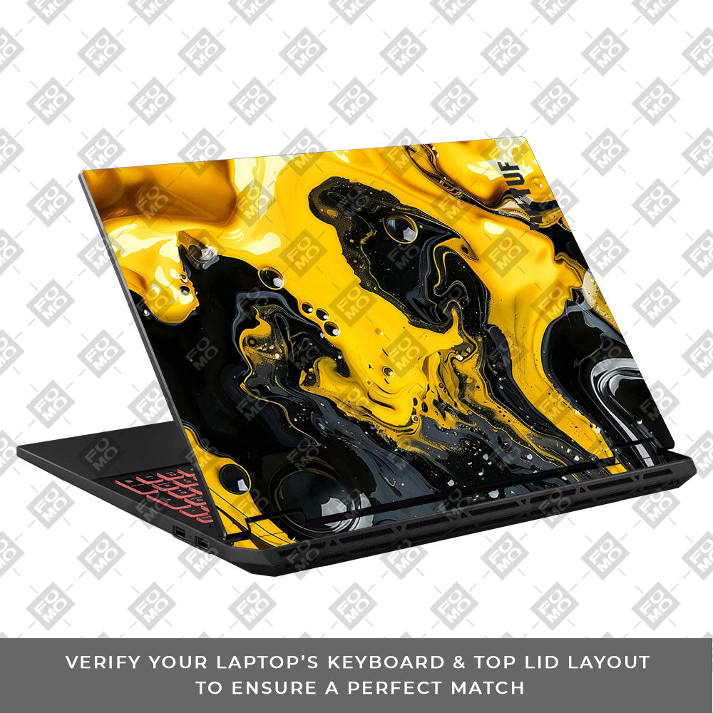 Yellow and Black Paint Swirls Asus TUF Gaming A16 2025 Laptop Skin
