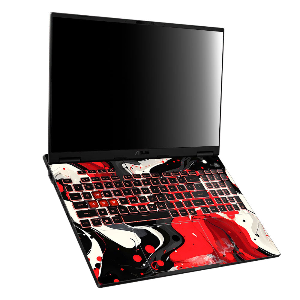 Red and White Paint Swirls Asus TUF Gaming A16 2025 Laptop Skin