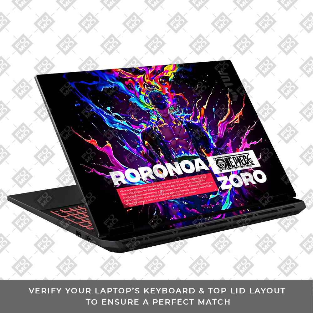 Zoro with Neon Flames Asus TUF Gaming A16 2025 Laptop Skin
