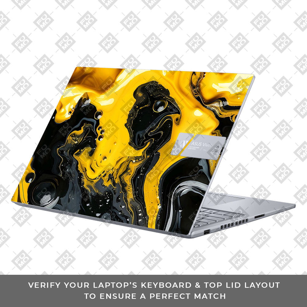 Yellow and Black Paint Swirls Asus VivoBook 16X K3605 Laptop Skin