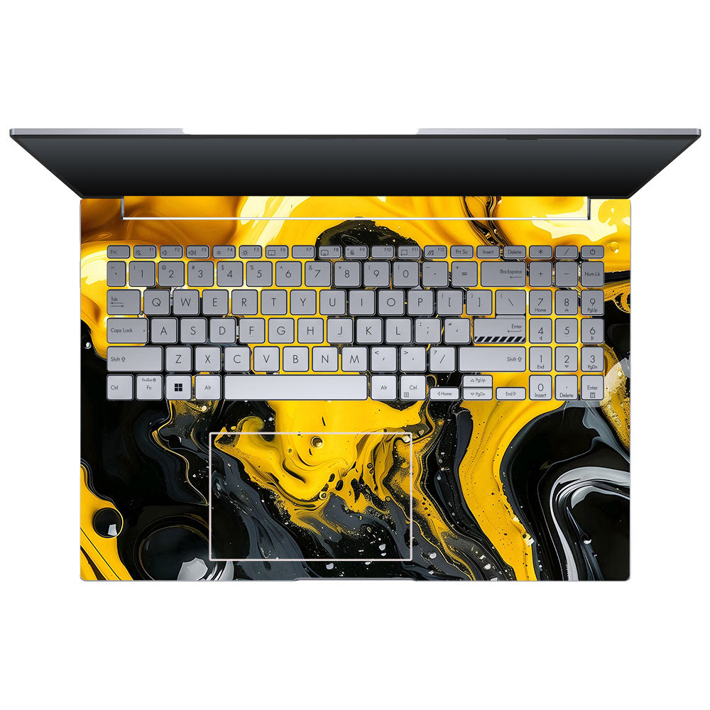 Yellow and Black Paint Swirls Asus VivoBook 16X K3605 Laptop Skin