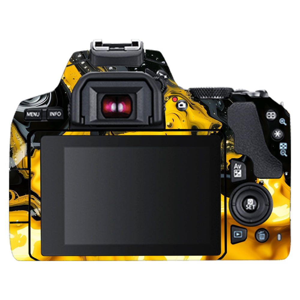 Yellow and Black Paint Swirls Canon EOS 200D II Camera Skins
