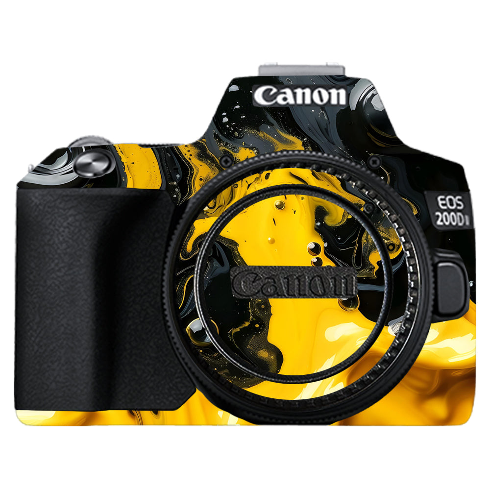 Yellow and Black Paint Swirls Canon EOS 200D II Camera Skins