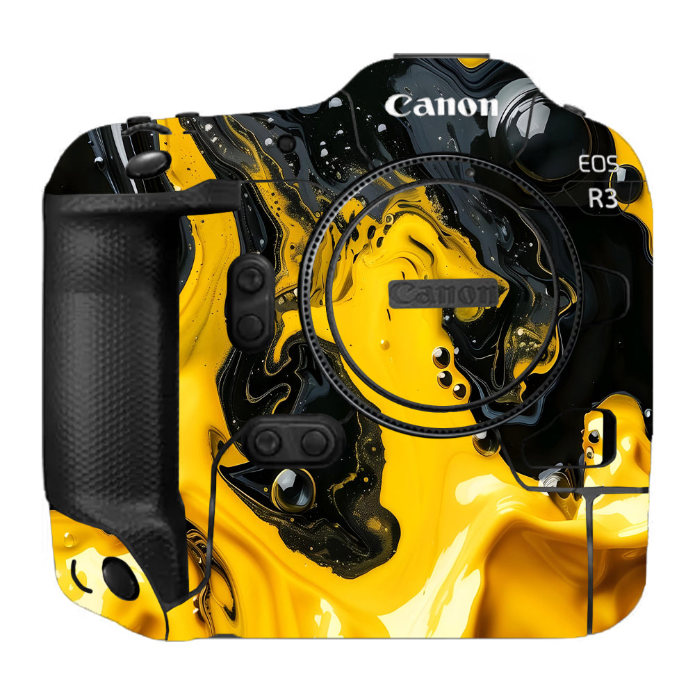 Yellow and Black Paint Swirls Canon EOS R3 Camera Skins
