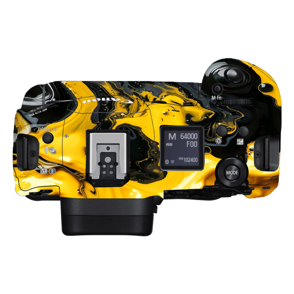 Yellow and Black Paint Swirls Canon EOS R3 Camera Skins