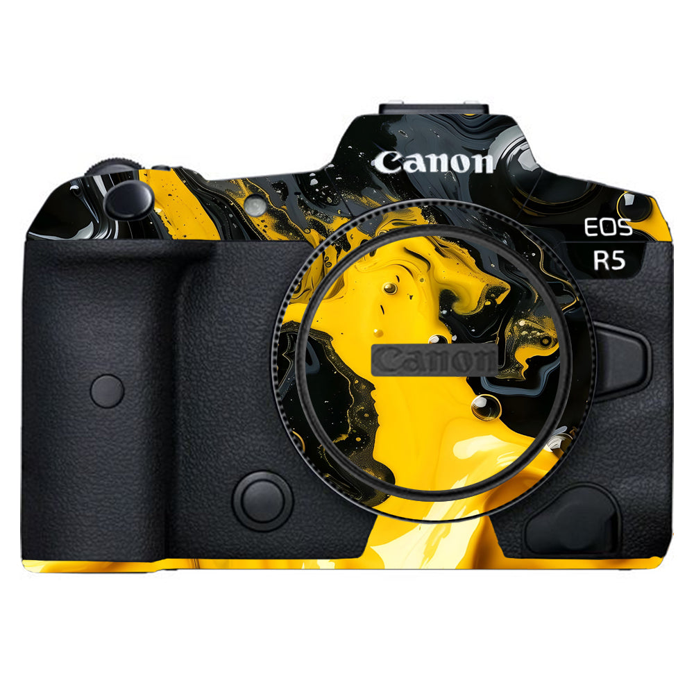 Yellow and Black Paint Swirls Canon EOS R5 Camera Skins