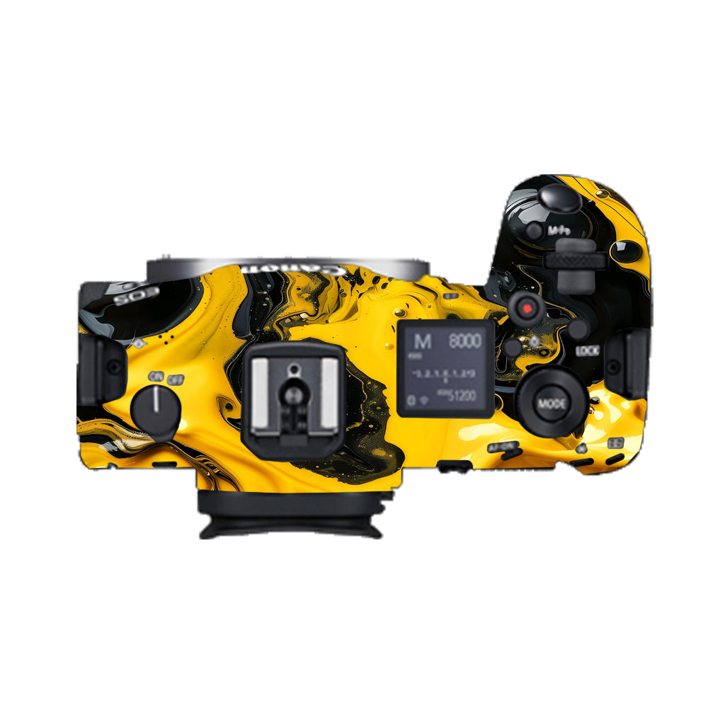 Yellow and Black Paint Swirls Canon EOS R5 Camera Skins