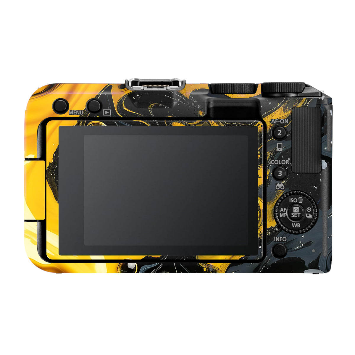 Yellow and Black Paint Swirls Canon EOS R50V Camera Skin