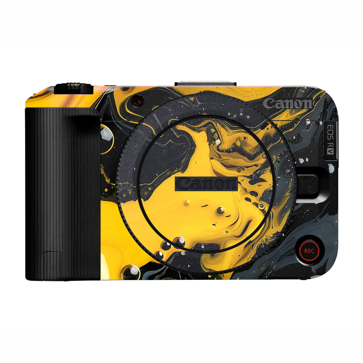 Yellow and Black Paint Swirls Canon EOS R50V Camera Skin