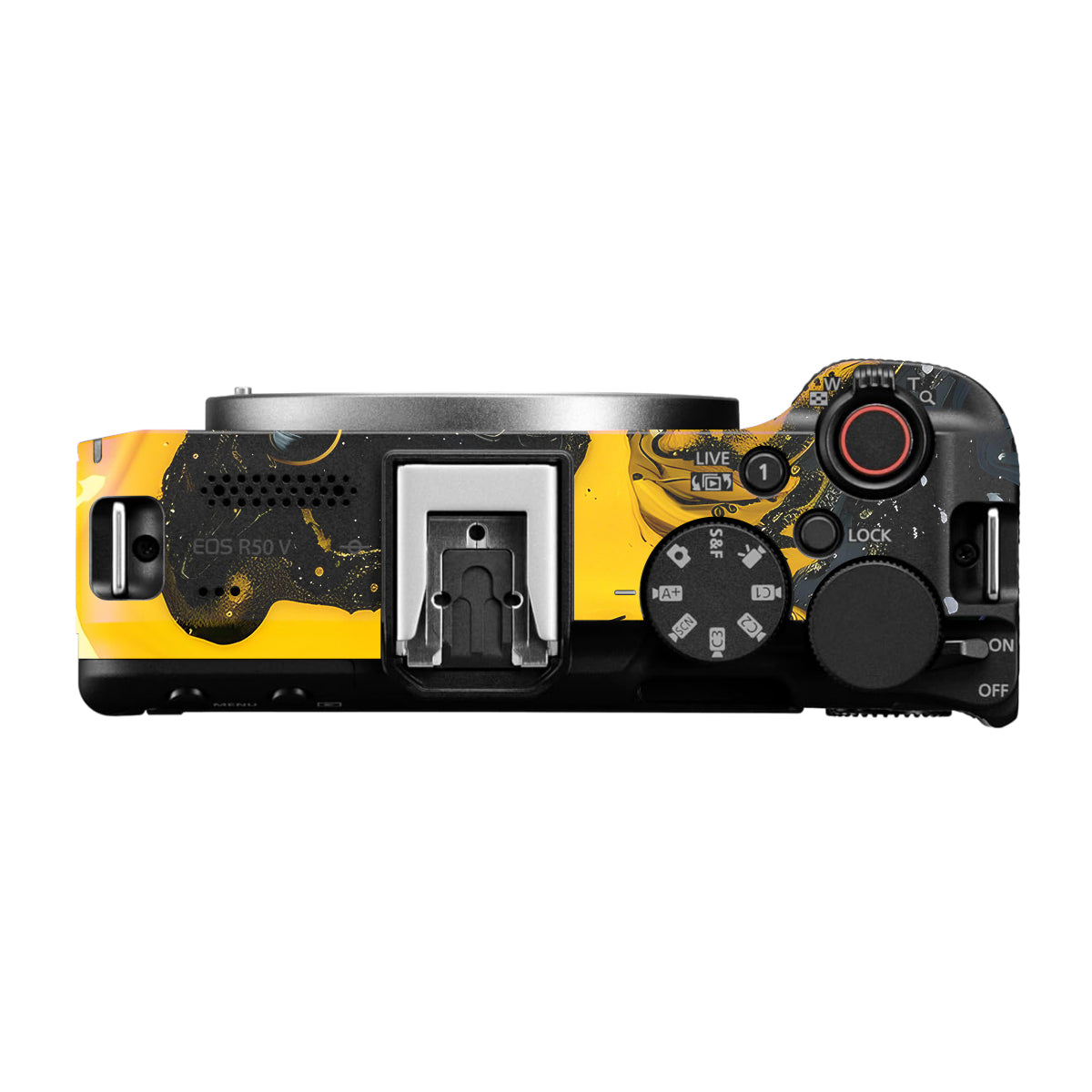 Yellow and Black Paint Swirls Canon EOS R50V Camera Skin