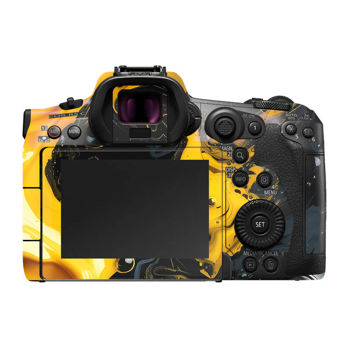 Yellow and Black Paint Swirls Canon EOS R5 C Camera Skin