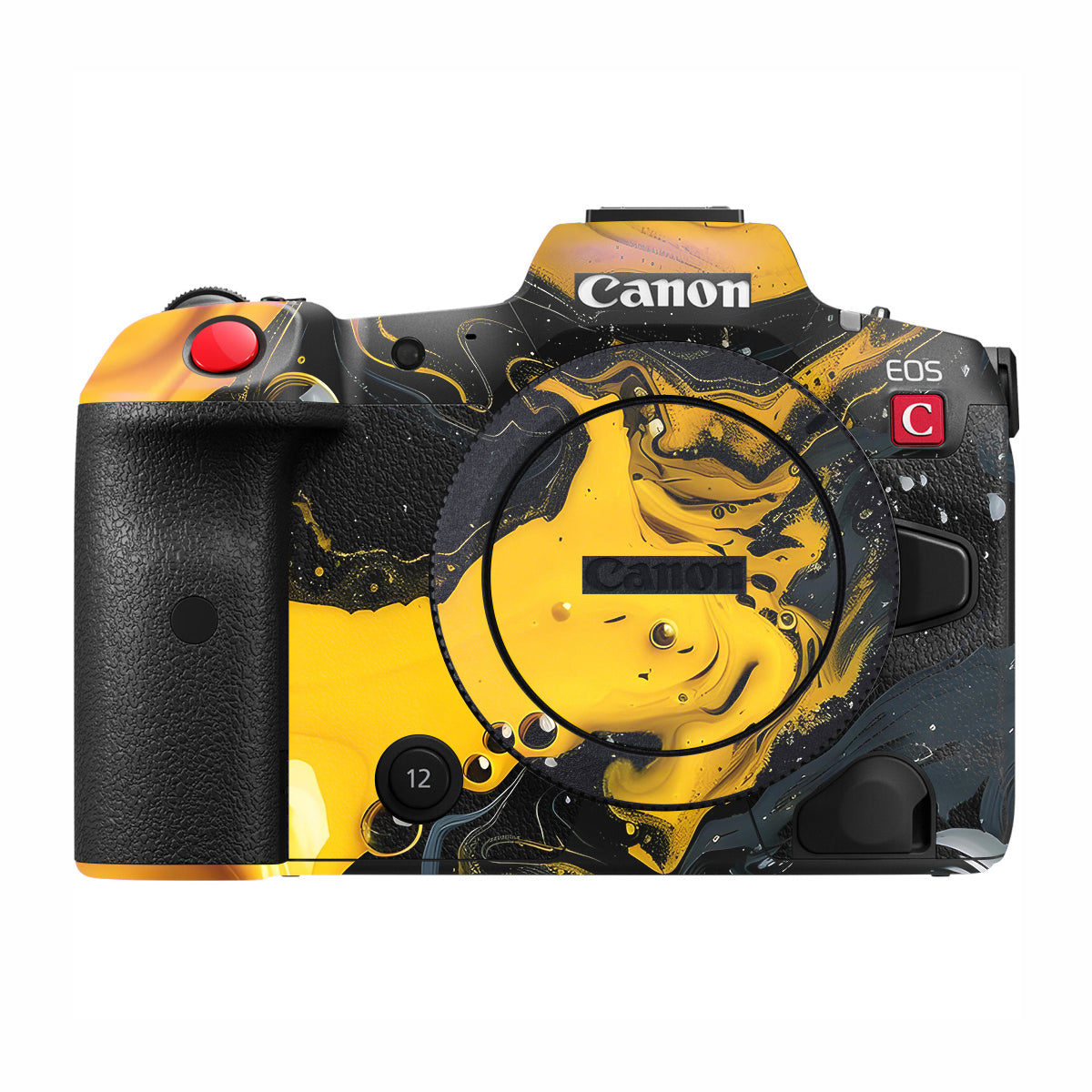 Yellow and Black Paint Swirls Canon EOS R5 C Camera Skin