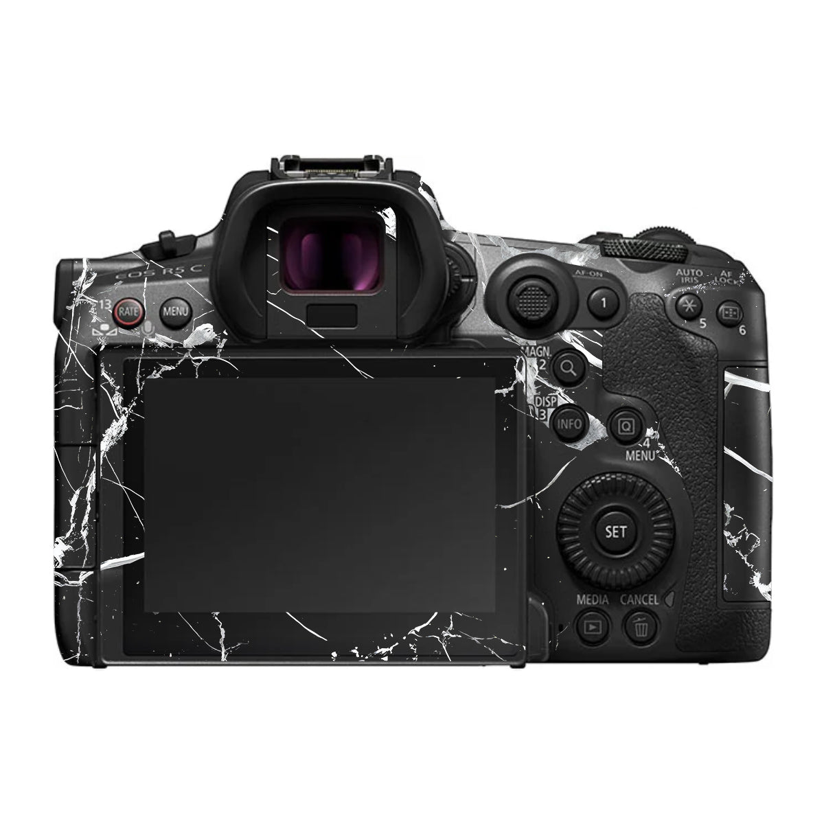 White Veins on Black Canon EOS R5 C Camera Skin