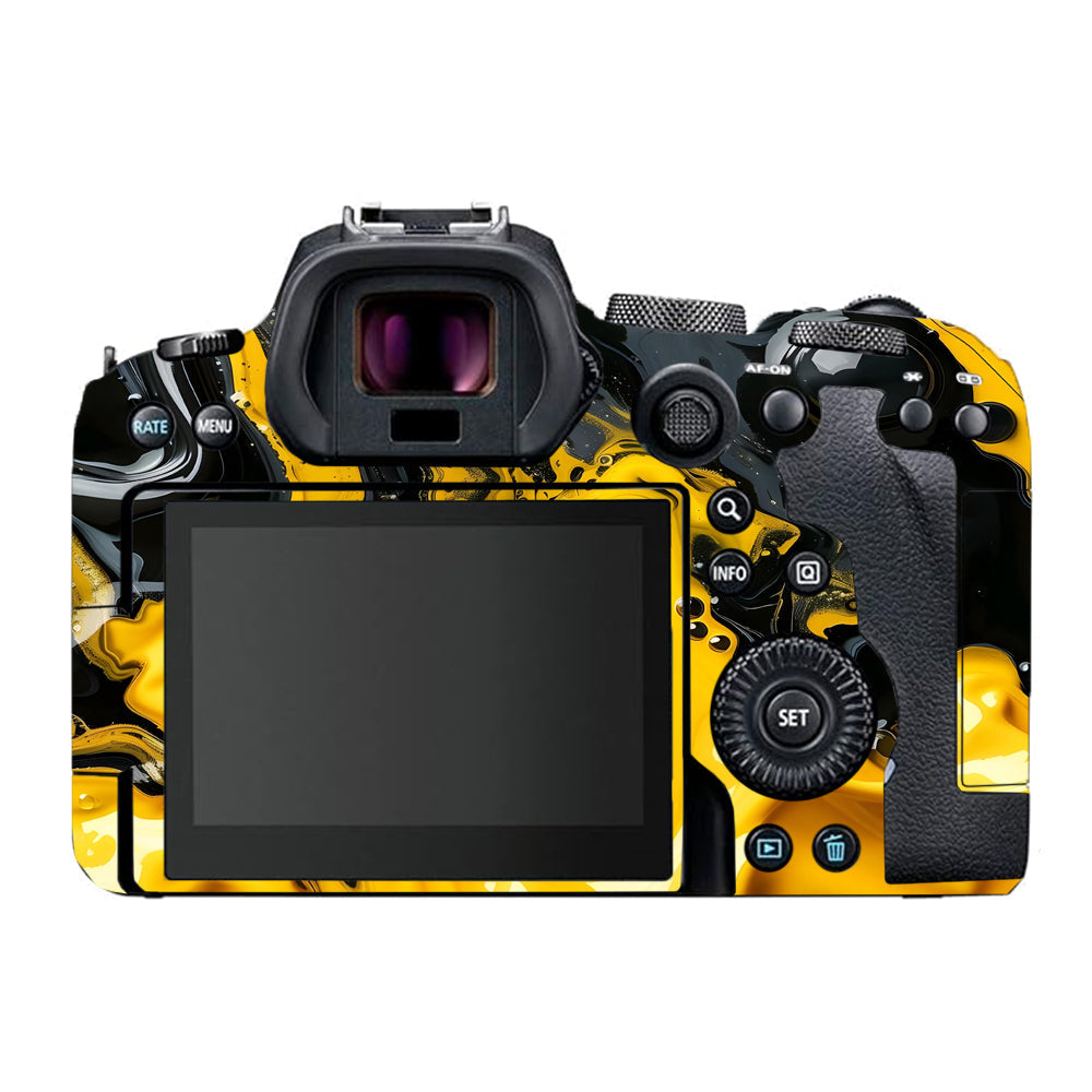 Yellow and Black Paint Swirls Canon EOS R6 Mark I Camera Skins