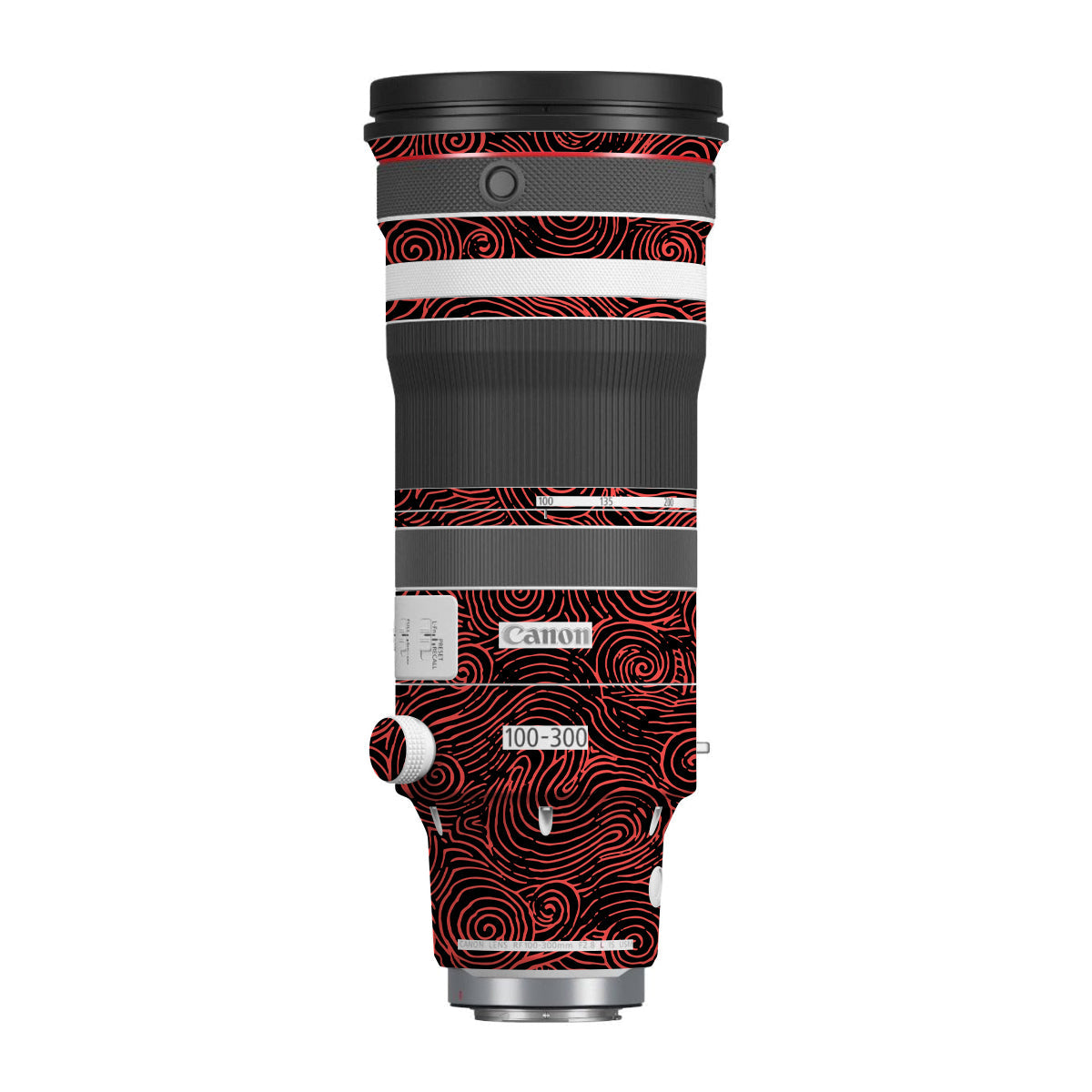 Red Spirals Canon RF 100-300mm F/2.8 L IS USM Camera Lens Skin