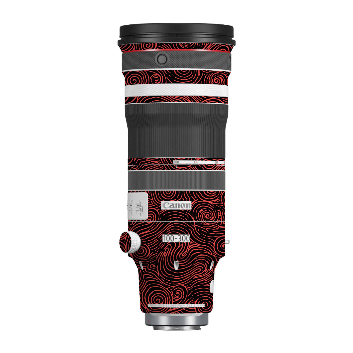 Red Spirals Canon RF 100-300mm F/2.8 L IS USM Camera Lens Skin