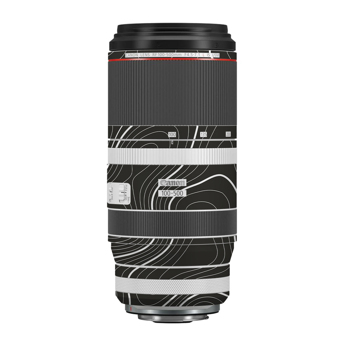 Grayscale Topographic Lines Canon RF 100-500mm F4.5-7.1 L IS USM Camera Lens Skin