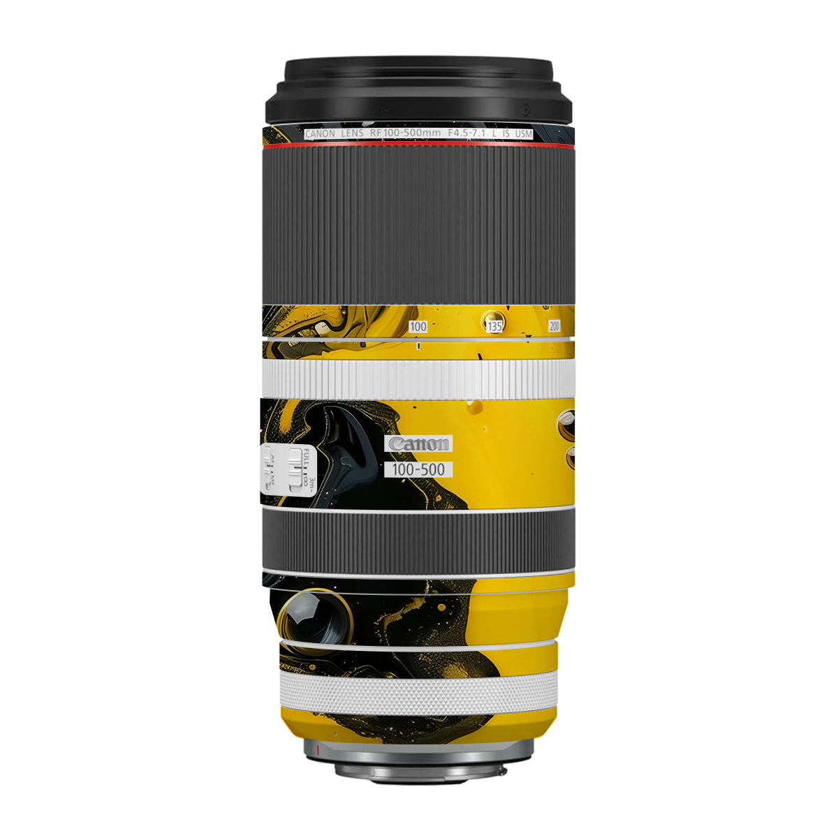 Yellow and Black Paint Swirls Canon RF 100-500mm F4.5-7.1 L IS USM Camera Lens Skin