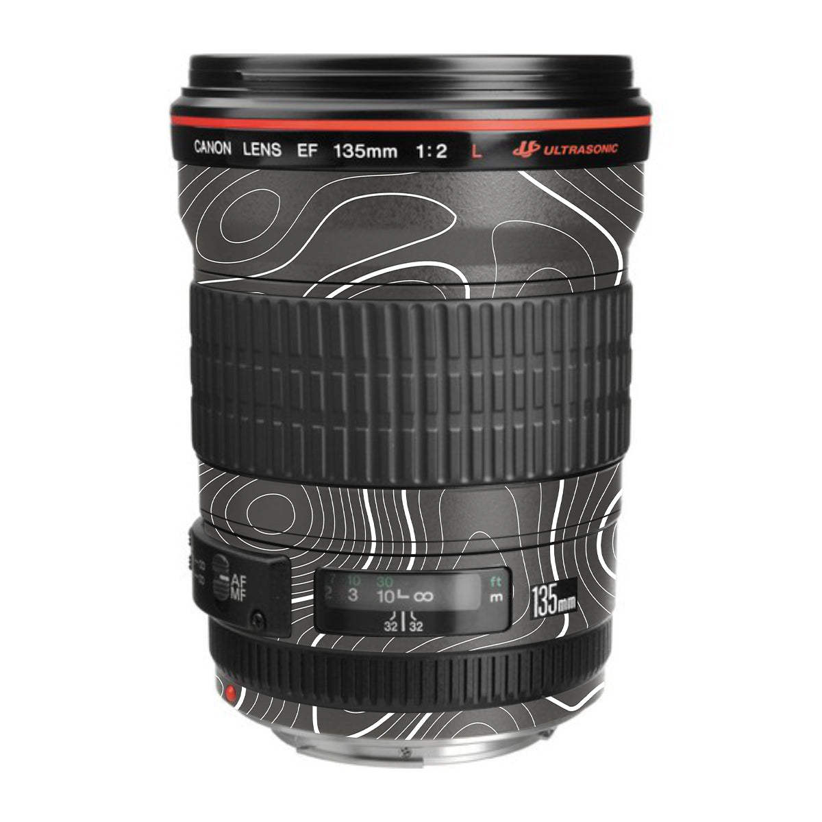 Grayscale Topographic Lines Canon EF 135mm F/2L USM Camera Lens Skin