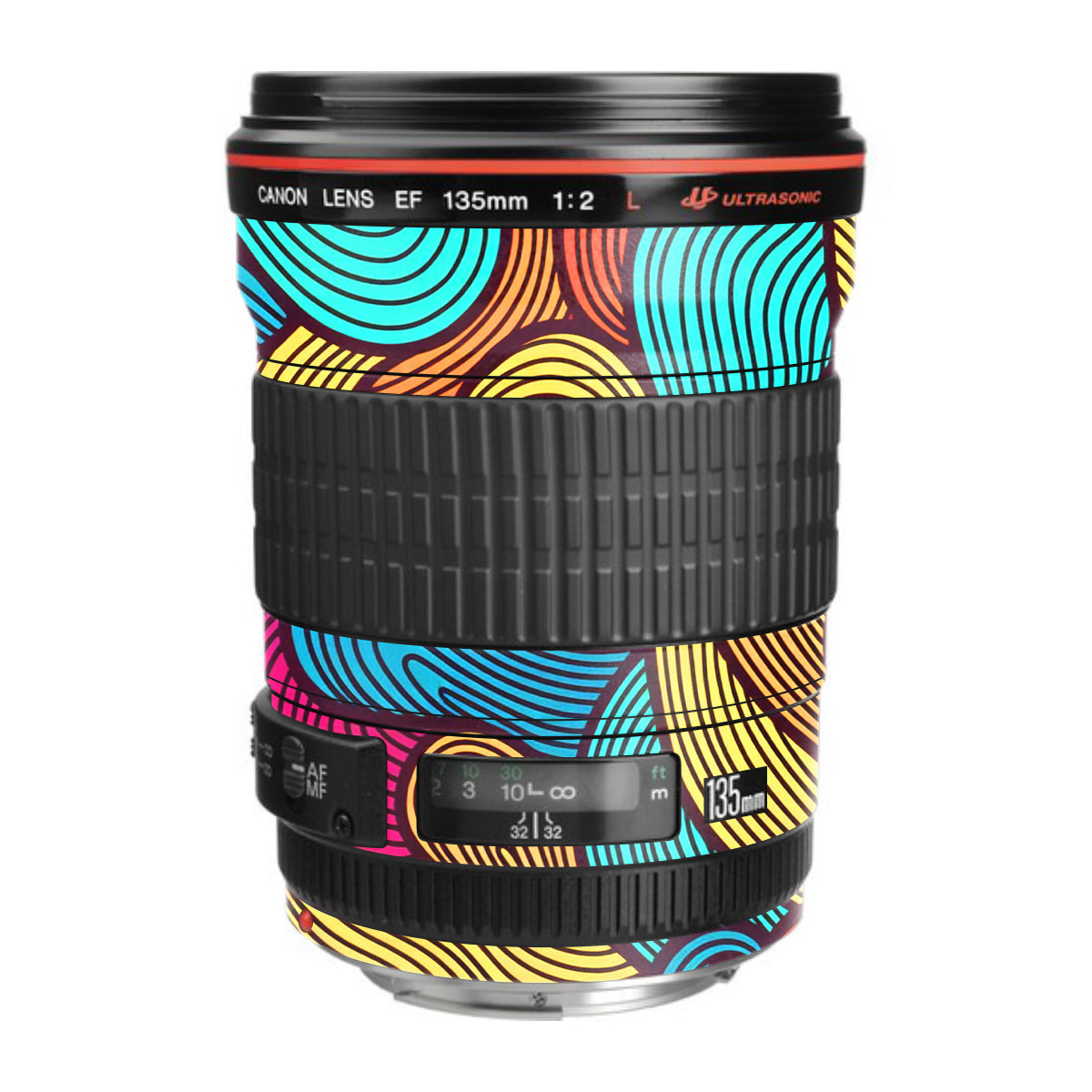 Retro Colorful Doodle Art Pattern Canon EF 135mm F/2L USM Camera Lens Skin