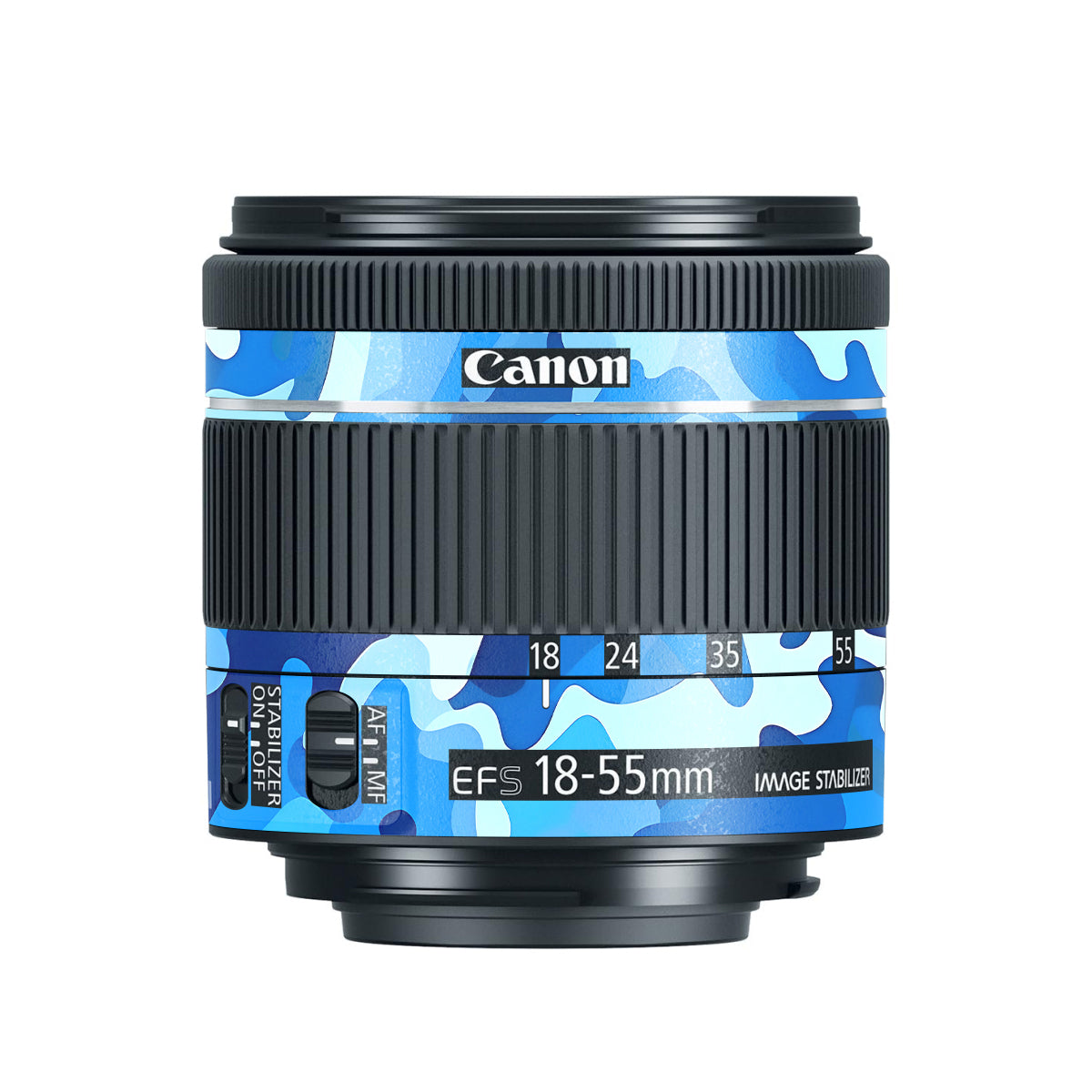 Arctic Blue Camo Pattern Canon EF-S 18-55mm F/4-5.6 IS STM Camera Lens Skin