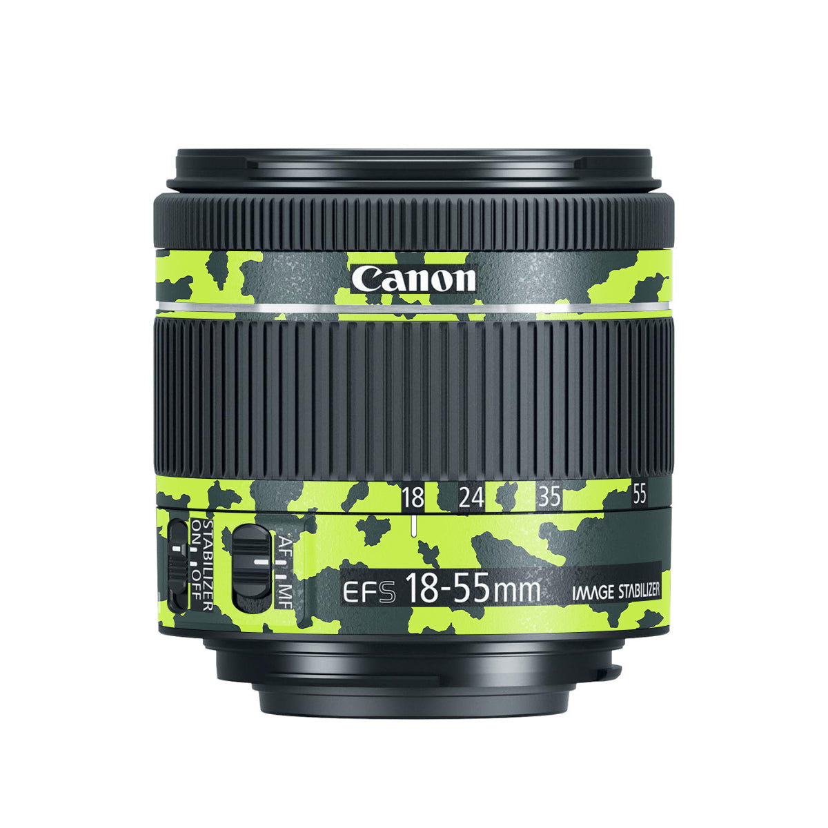Neon Green Splatter Canon EF-S 18-55mm F/4-5.6 IS STM Camera Lens Skin