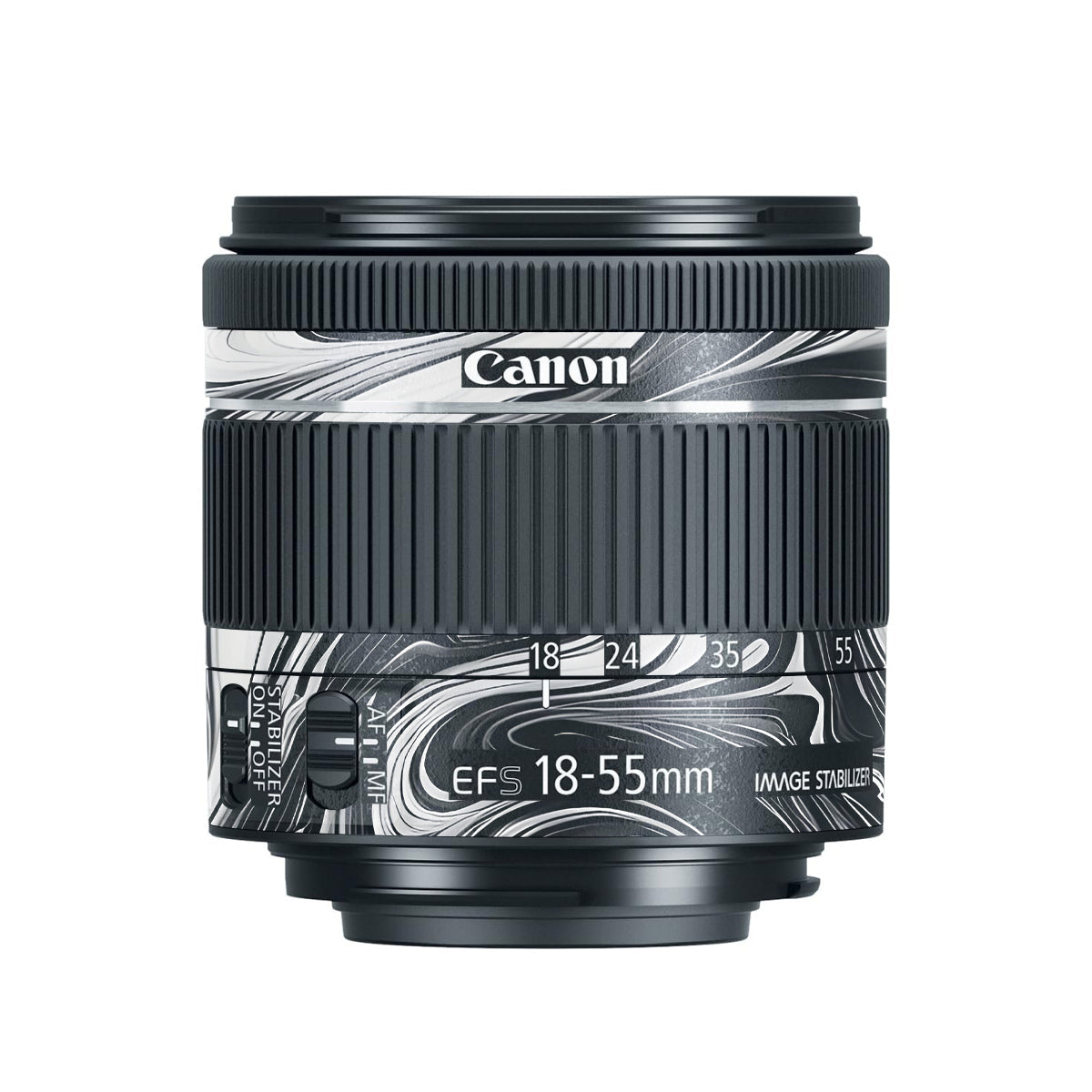 Black and White Marble Canon EF-S 18-55mm F/4-5.6 IS STM Camera Lens Skin