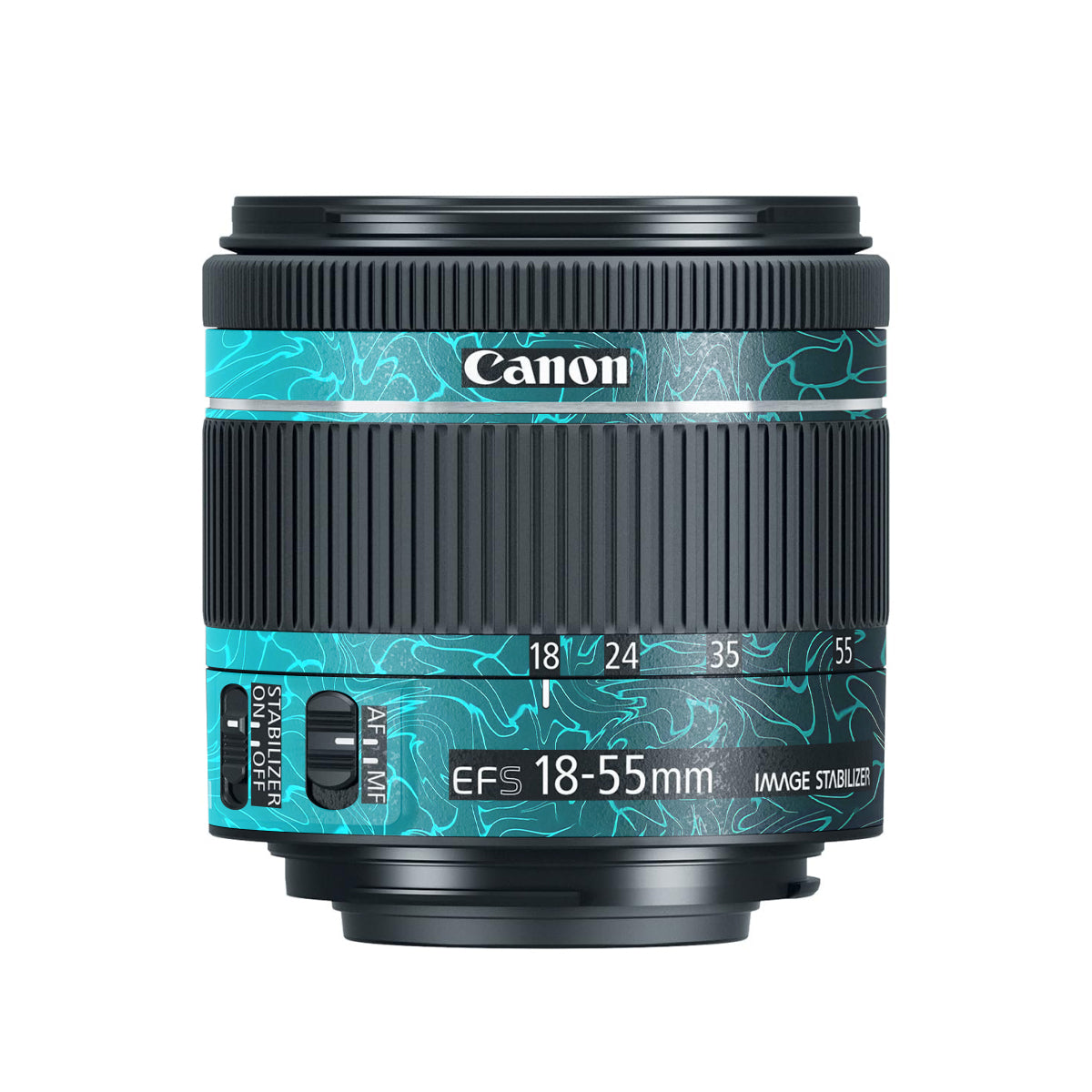 Cyan Blue to Black Gradient Canon EF-S 18-55mm F/4-5.6 IS STM Camera Lens Skin