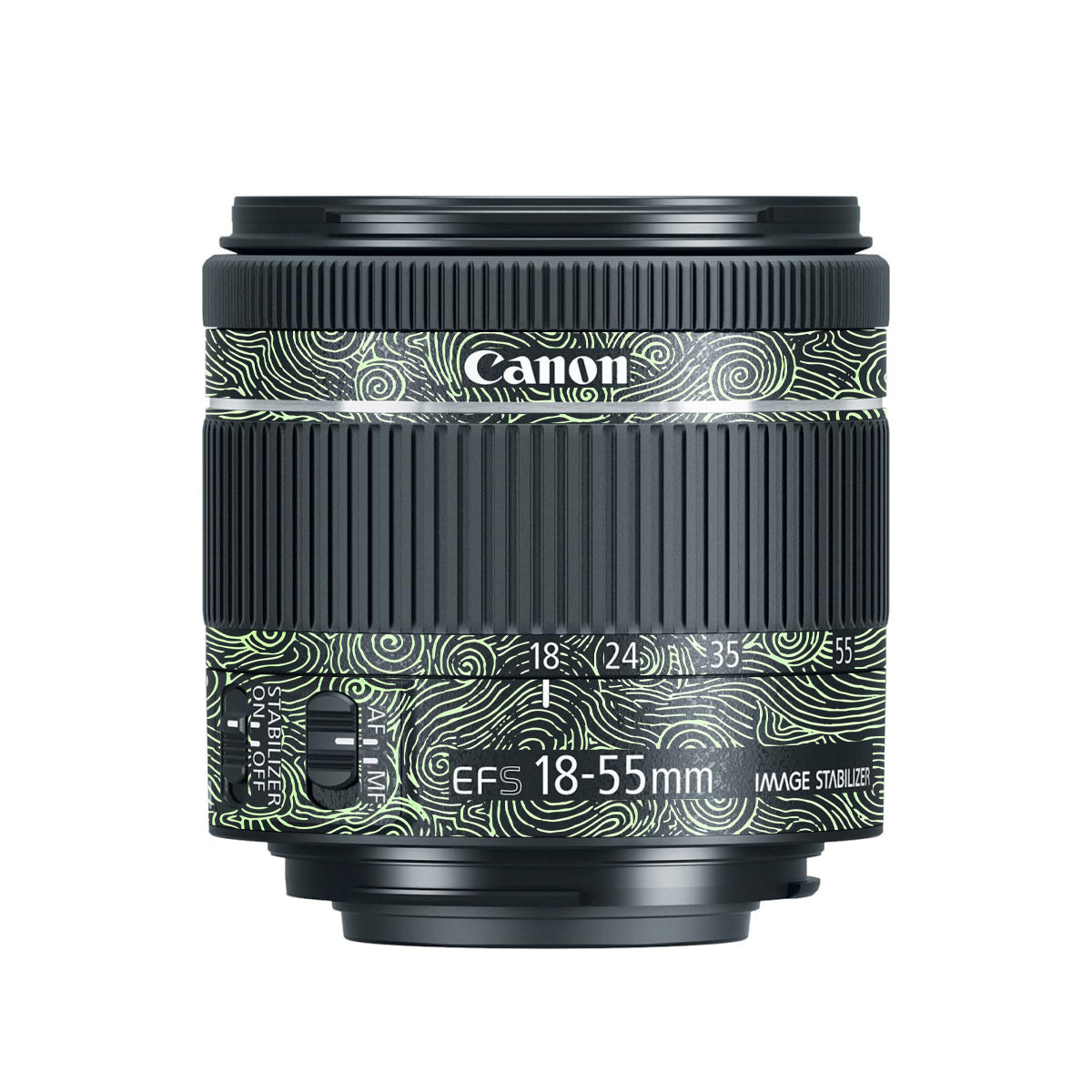 Green Spirals Canon EF-S 18-55mm F/4-5.6 IS STM Camera Lens Skin