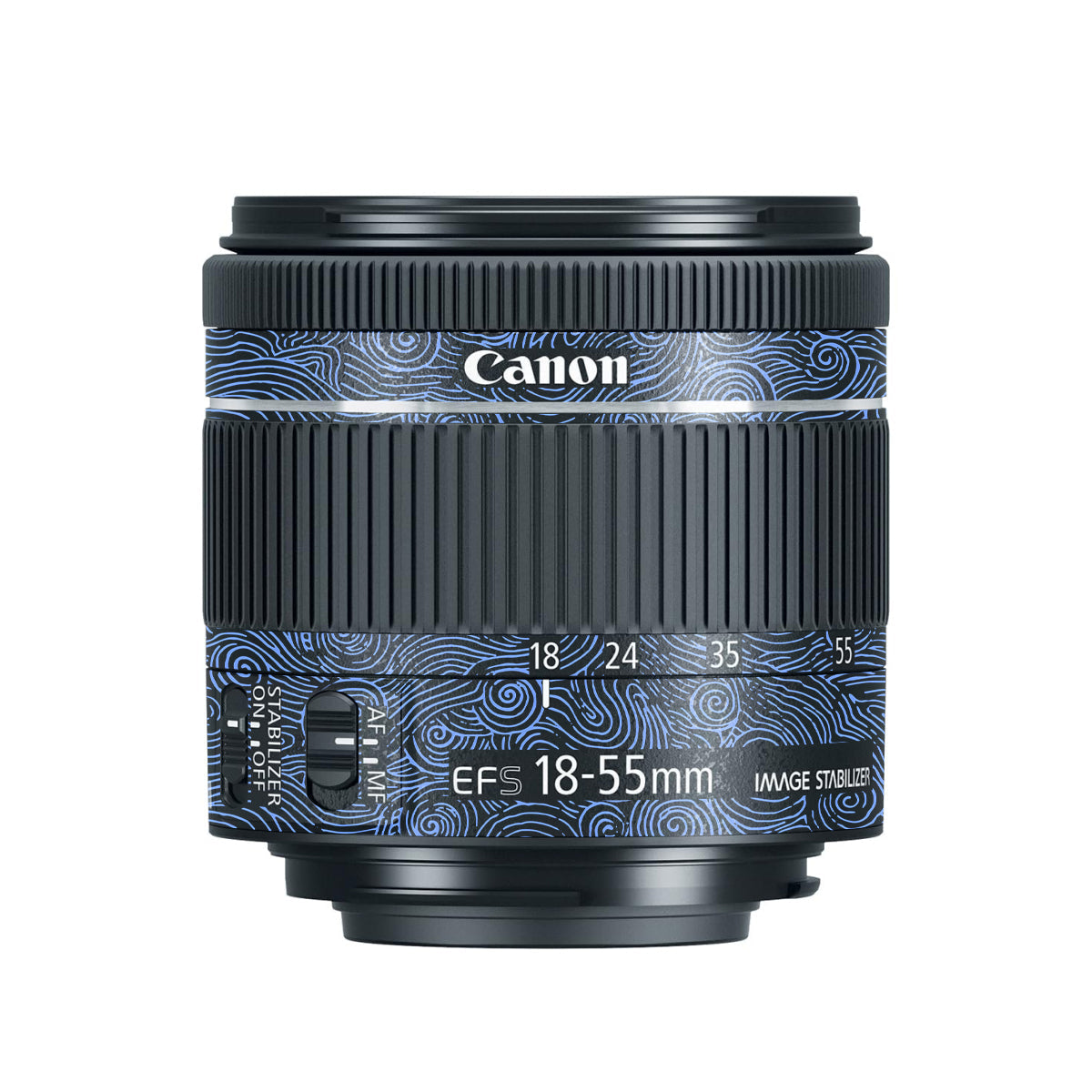 Blue Spirals Canon EF-S 18-55mm F/4-5.6 IS STM Camera Lens Skin