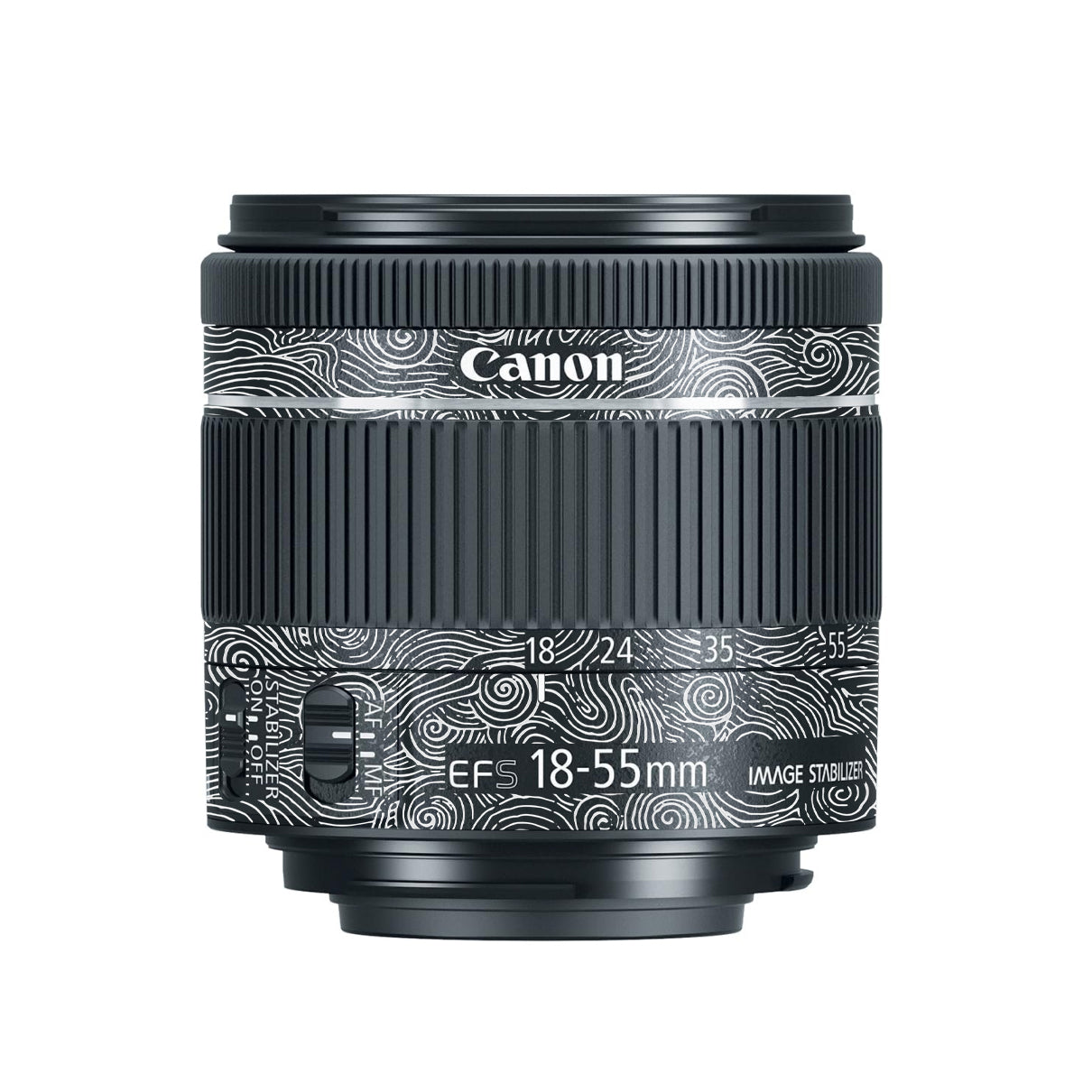 White Spirals Canon EF-S 18-55mm F/4-5.6 IS STM Camera Lens Skin