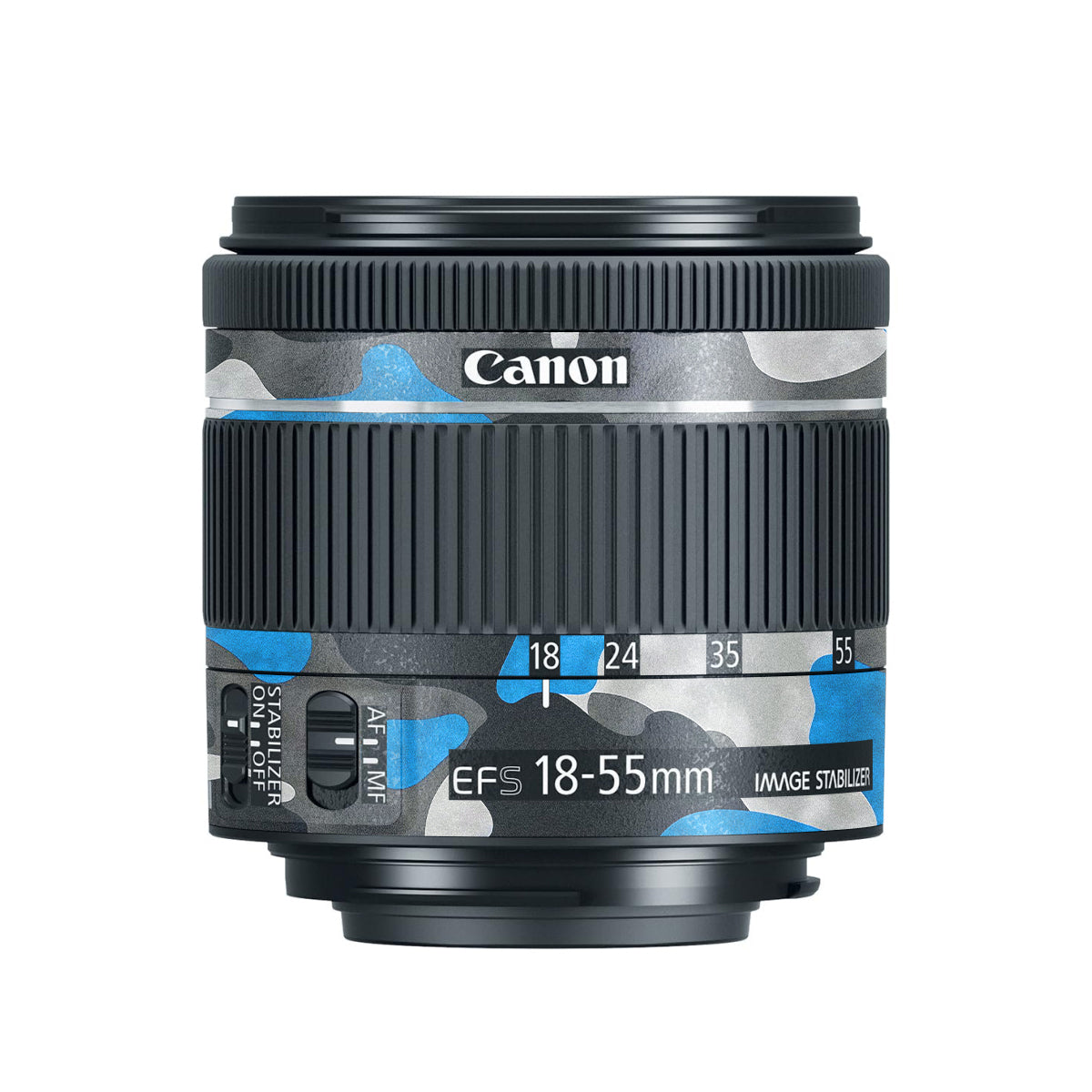 Blue Grey Camo Canon EF-S 18-55mm F/4-5.6 IS STM Camera Lens Skin
