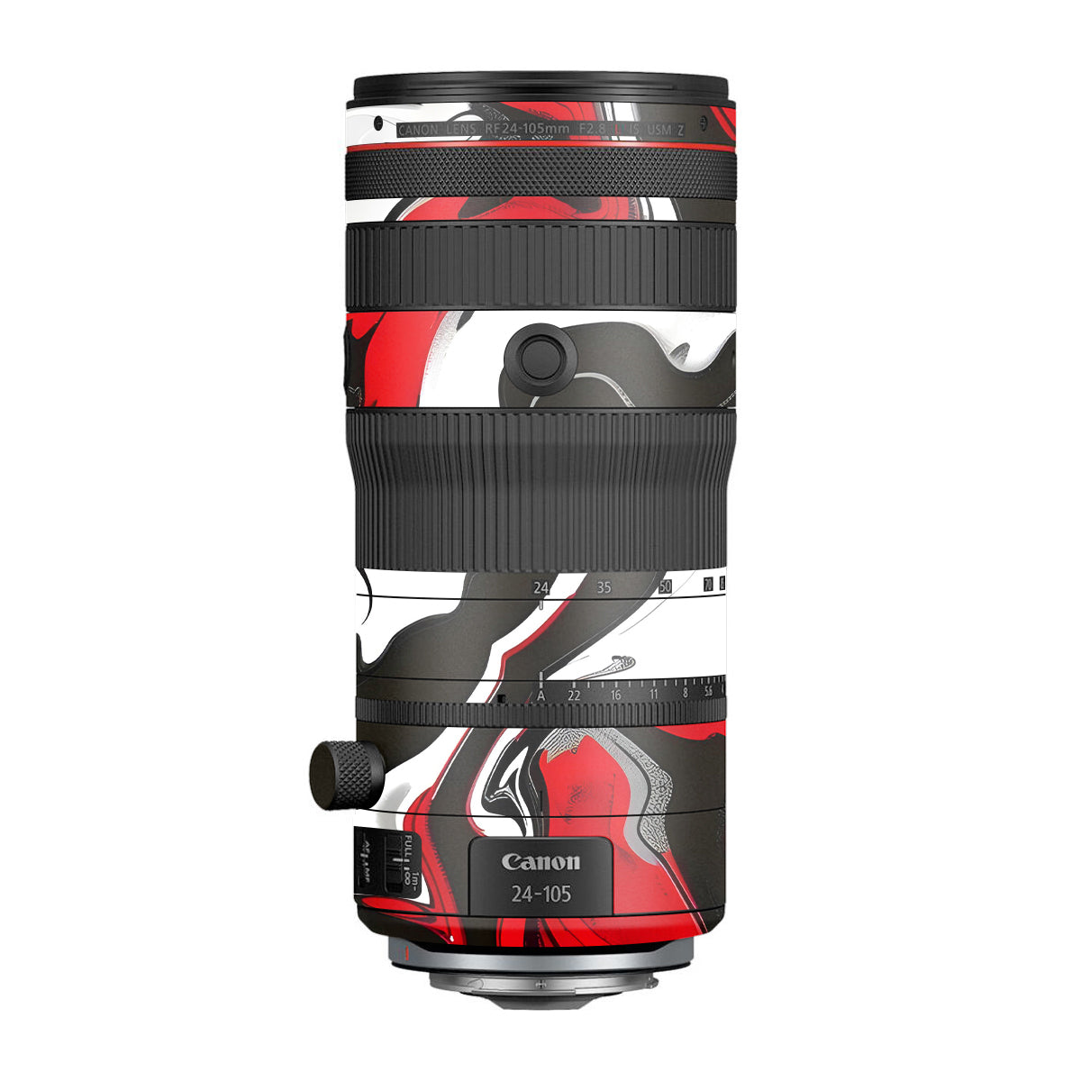 Scarlet and White Motion Canon RF 24-105mm F/2.8 L IS USM Z Camera Lens Skin