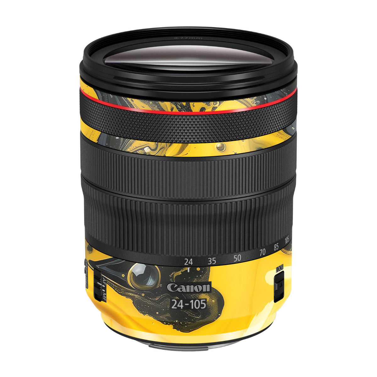 Yellow and Black Paint Swirls Canon EF 24-105mm F/4 L IS Macro USM Camera Lens Skin