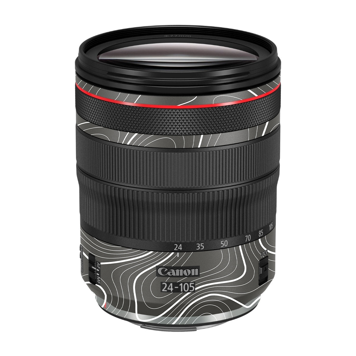 Grayscale Topographic Lines Canon RF 24-105mm F/4 Camera Lens Skin