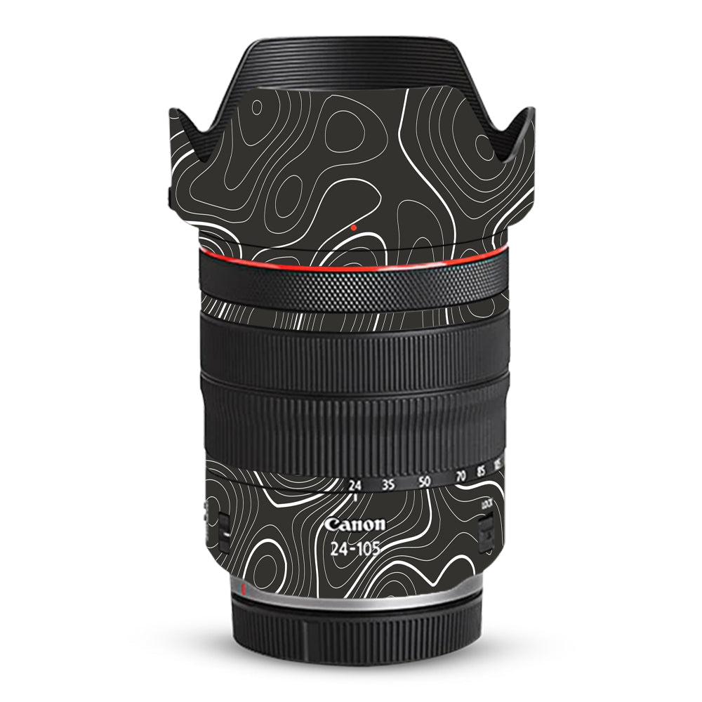 Grayscale Topographic Lines Canon RF 24–105mm f/4L IS USM Camera Lens Skin